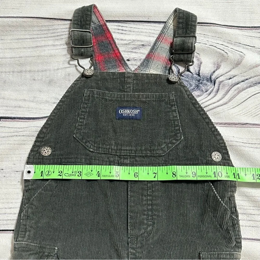 Oshkosh Vestbak Corduroy Overalls Plaid Flannel Lined Bibs Baby 6-9 Months Snaps
